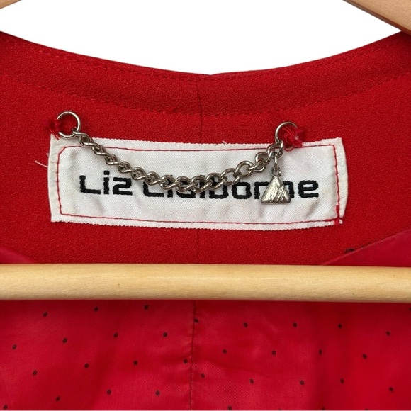 Vtg 80s Two Piece Skirt Suit Set Size 8 Red Gold Holiday Festive Liz Claiborne - Picture 9 of 15